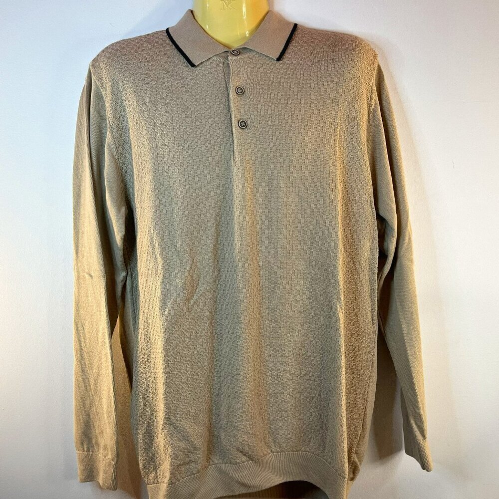 Guide London Men's Oatmeal Cotton Knit Polo Sweater - Size Medium - NWT $135